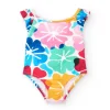 Bañador para niña en blanco con estampado floral y volantes