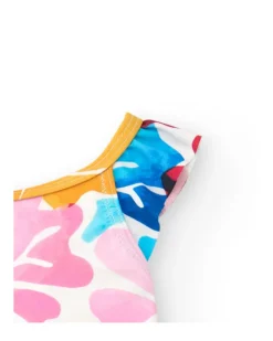 Bañador para niña en blanco con estampado floral y volantes