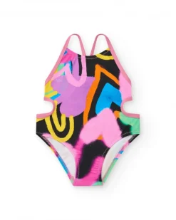 Bañador para niña en negro con estampado abstracto