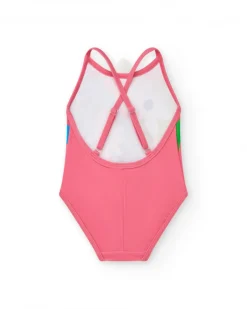 Bañador para niña en rosa con flores y tirantes cruzados