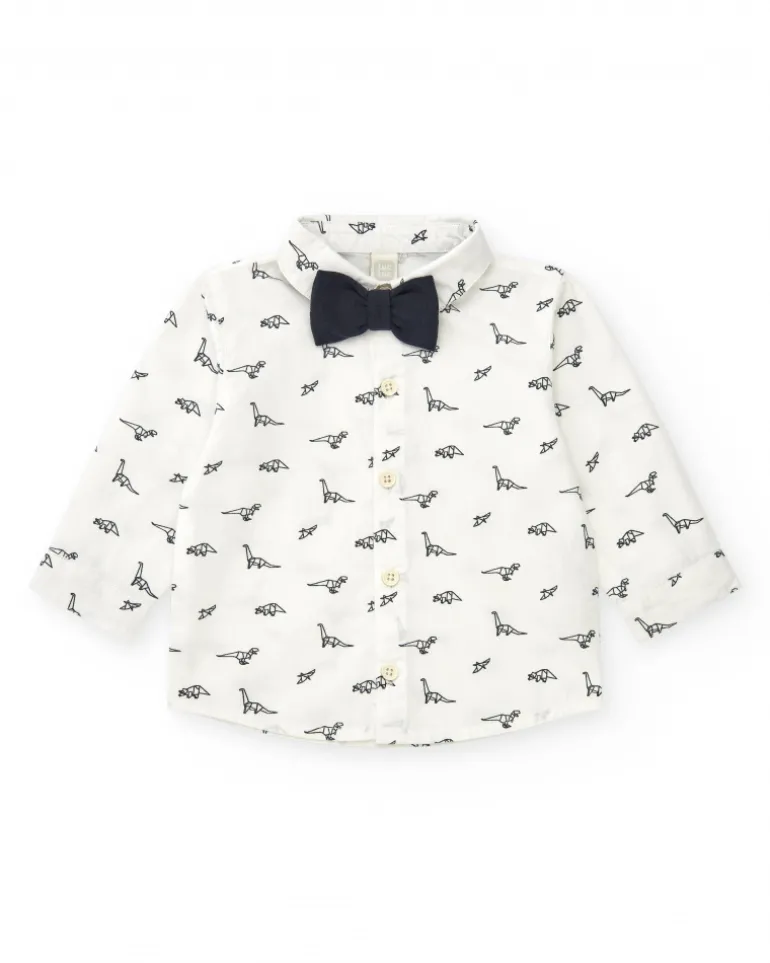 Camisa blanca para niño con dinosaurios y pajarita desmontable