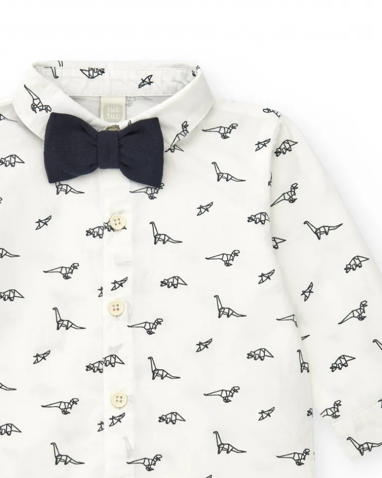 Camisa blanca para niño con dinosaurios y pajarita desmontable