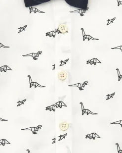 Camisa blanca para niño con dinosaurios y pajarita desmontable