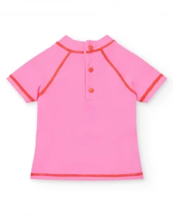 Camiseta de baño rosa para niña con estampado de carita animal