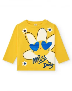 Camiseta de manga larga para niña en amarillo con flor