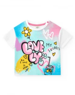 Camiseta para niña en blanco con flores