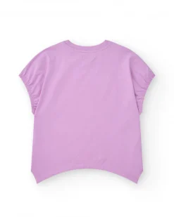 Camiseta para niña en lila con lentejuelas y dobladillo curvo