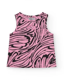Camiseta para niña en rosa sin mangas y animal print