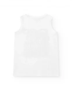 Camiseta para niño en blanco con grafico de ola y letras negras