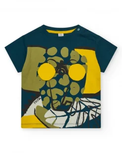 Camiseta verde y amarilla para niño con diseño de lentes