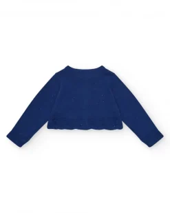 Chaqueta azul marino de tricot para niña con cuello redondo y botones