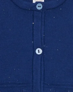 Chaqueta azul marino de tricot para niña con cuello redondo y botones