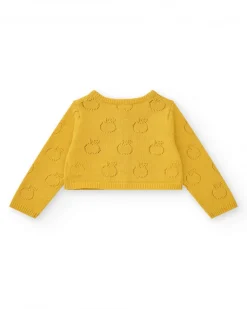 Chaqueta de tricot amarilla para niña con diseño calado de manzanas