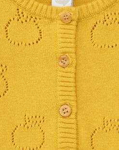 Chaqueta de tricot amarilla para niña con diseño calado de manzanas