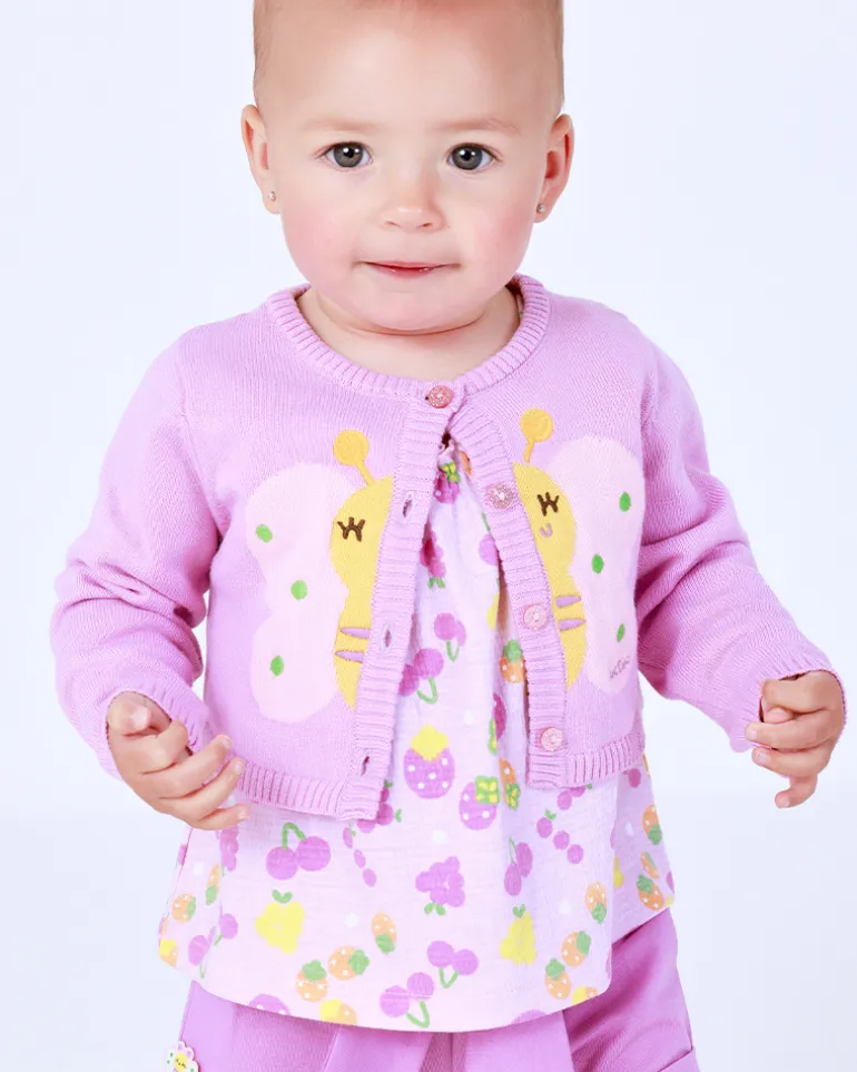 Chaqueta de tricot para niña color malva con bordado