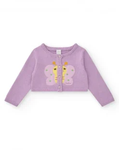 Chaqueta de tricot para niña color malva con bordado