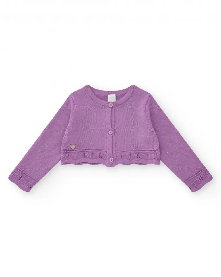 Chaqueta lila para niña con botones y detalles