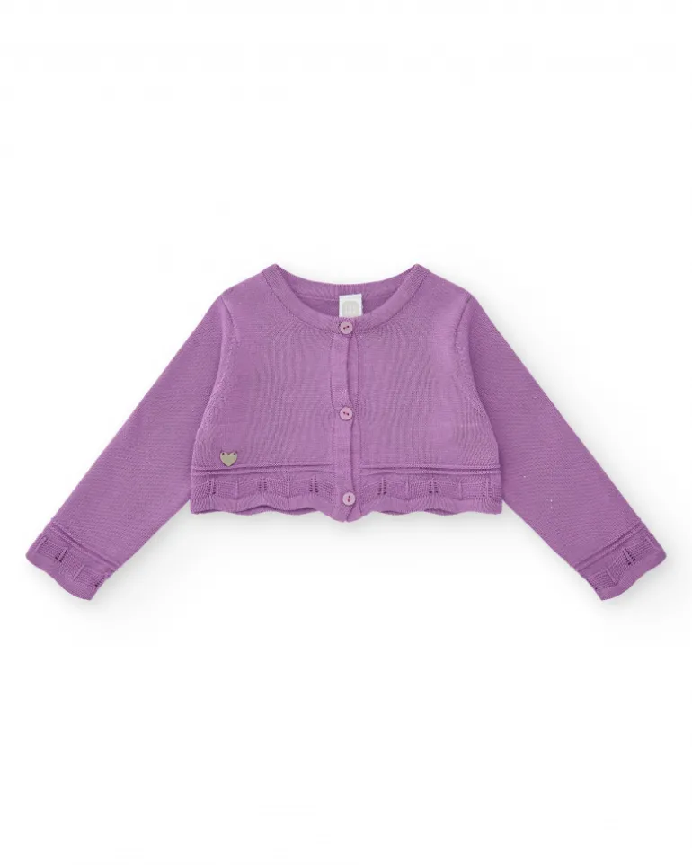Chaqueta lila para niña con botones y detalles