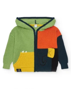 Chaqueta multicolor de tricot para niño con capucha y cremallera