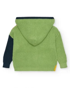 Chaqueta multicolor de tricot para niño con capucha y cremallera