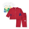 Chándal de felpa para niño de tres piezas con chaqueta roja camiseta blanca y pantalón rojo