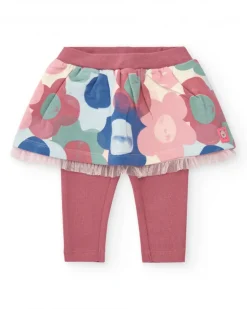 Conjunto de camiseta y falda con leggings para niña en rosa con estampado de erizo y flores