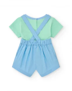Conjunto de plana para niño con peto de elefante y palmera y camiseta verde