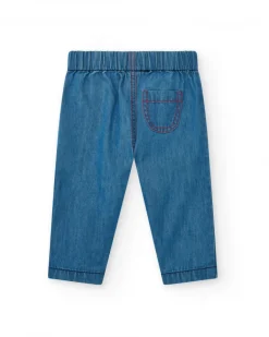 Conjunto de plana para niño con camisa azul de manga corta y pantalón vaquero con bordado de