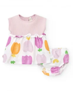 Conjunto de punto para niña con vestido sin mangas de estampado