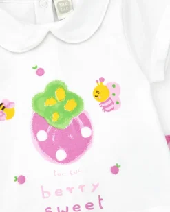 Conjunto de punto para niña con camiseta y braguita blanca estampada