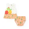Conjunto para niña con blusa salmón y braguita amarilla con bordados