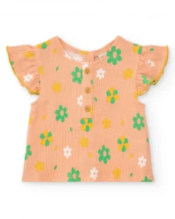 Conjunto para niña con blusa de flores y braguita amarilla