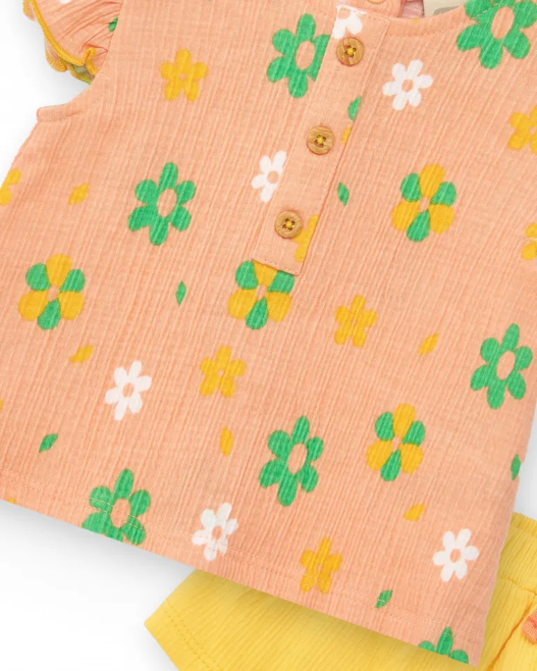 Conjunto para niña con blusa de flores y braguita amarilla