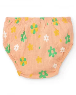 Conjunto para niña con blusa salmón y braguita amarilla con bordados