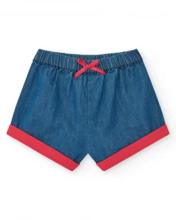 Conjunto para niña con camiseta roja de ballena y pantalón vaquero azul