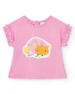 Conjunto para niña con camiseta de punto sin mangas y estampado