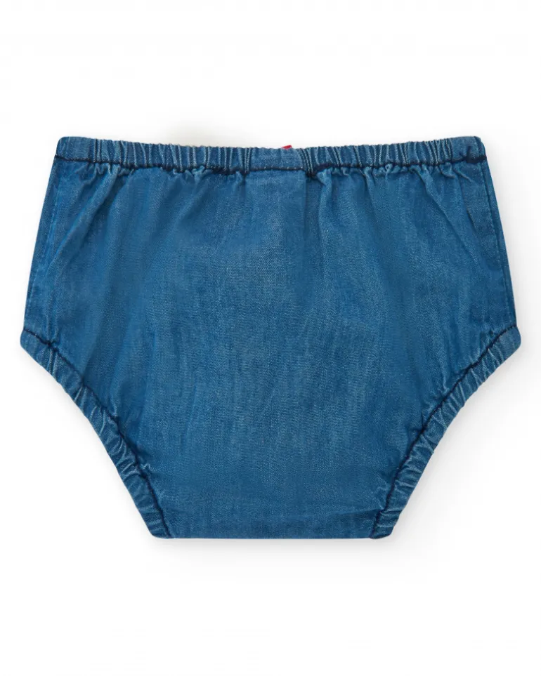 Conjunto para niña con camiseta blanca de medusa y falda denim de volantes