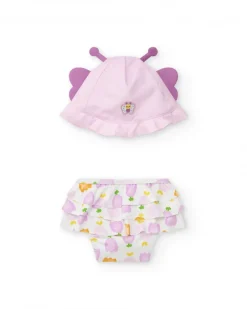 Conjunto para niña con gorro rosa de mariposa y braguita blanca