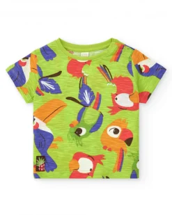 Conjunto para niño con camiseta de loros y bermuda roja