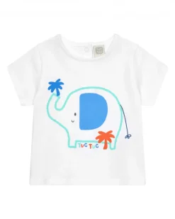 Conjunto para niño con camiseta blanca de elefante, chaqueta azul con capucha y pantalón largo azul