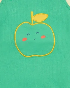 Conjunto para niño con camiseta de manzanas y peto verde con bordado de manzana