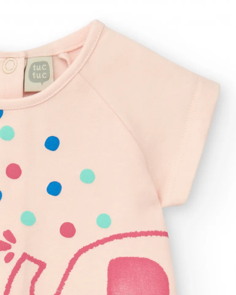 Conjunto rosa para niña con camiseta de elefante y pantalón corto verde