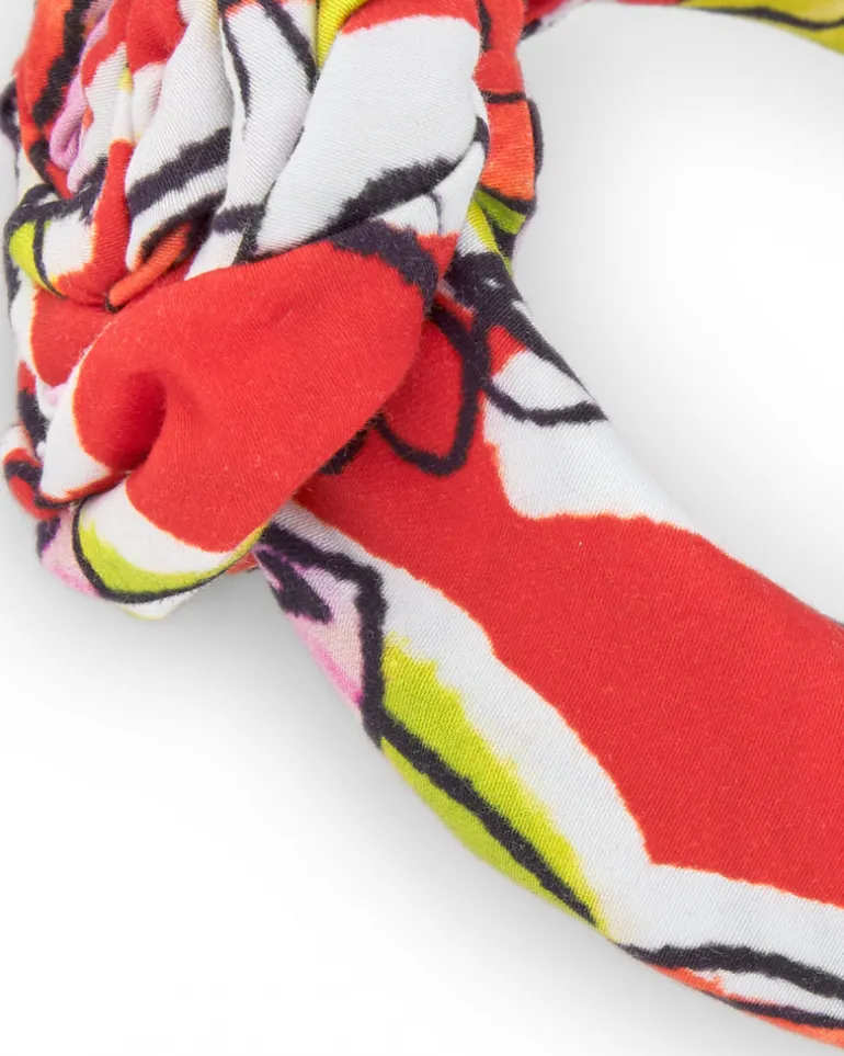 Diadema rígida blanca para niña con diseño floral en rojo, verde y rosa