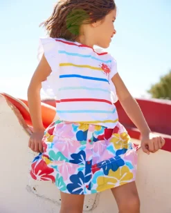 Falda para niña con estampado floral multicolor y botones