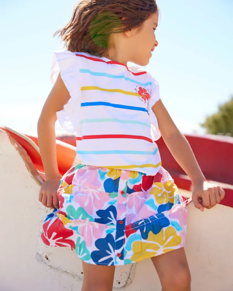 Falda para niña con estampado floral multicolor y botones