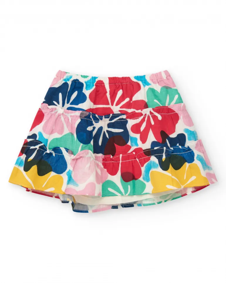 Falda para niña con estampado floral multicolor y botones