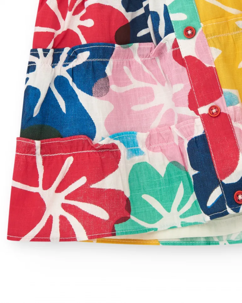 Falda para niña con estampado floral multicolor y botones