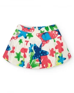 Falda para niña en blanco con estampado tropical multicolor