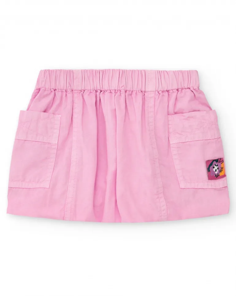 Falda para niña en rosa con bolsillos y cintura elástica