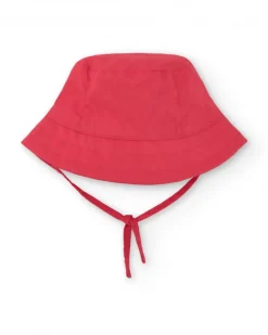 Gorro de plana rojo para niña con orejas aplicadas y diseño bordado
